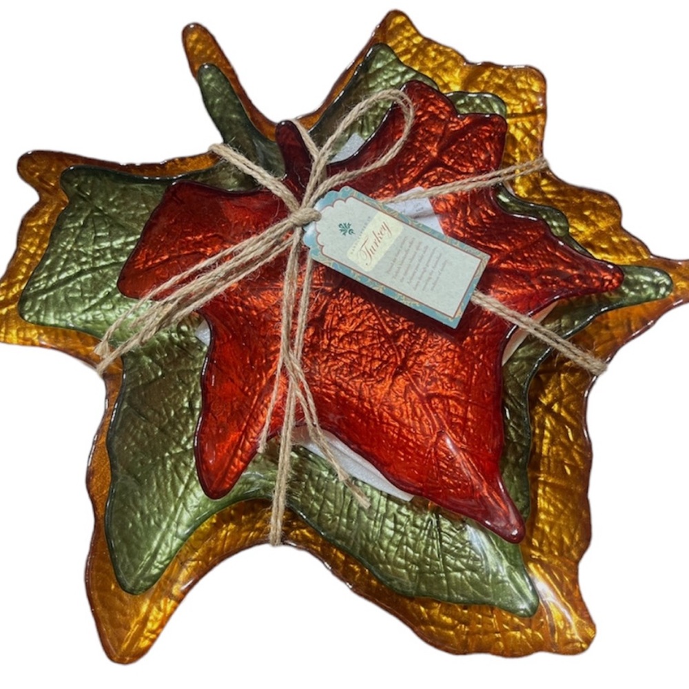 TURKISH GLASS MAPLE LEAF SHAPE Serving Plates 3 New